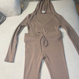 Crop sweater jogger set brown size medium